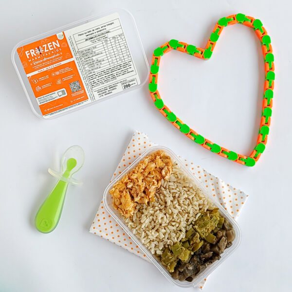 Fase 2 A - Peixe ao leite de coco + arroz integral + beringela cozida + abobrinha em cubos refogada (9-12 meses)