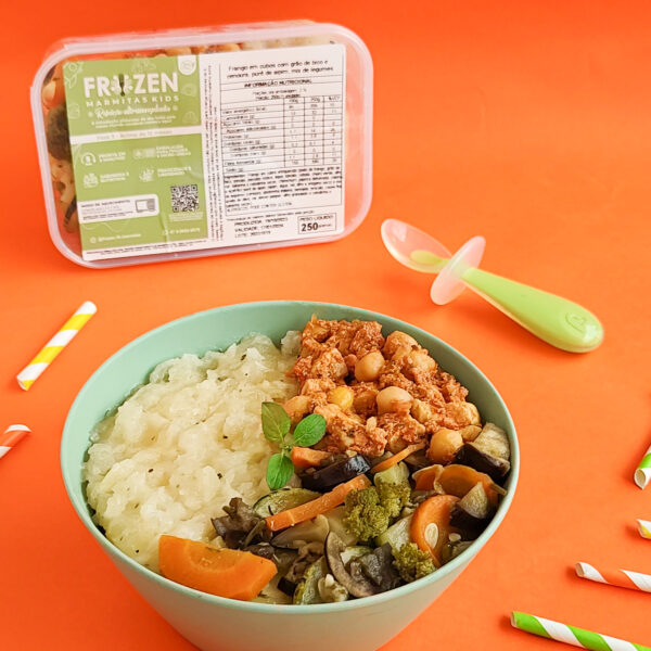 Fase 3 C - Frango em cubos com grão de bico + purê de aipim + mix de legumes (+12 meses)